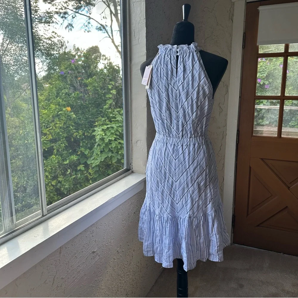 NWT Rebecca Taylor Striped Linen Halter Neck Size S Blue & White Mid Thigh Dress - Picture 10 of 16